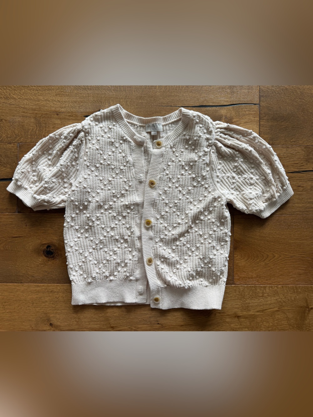 LOFT Cream Textured Cardigan Puff Sleeves Cropped Size Large Preppy Neutral